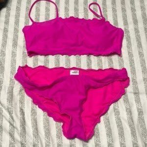 SCALLOPED Edge Hot Pink Swimsuit Set
